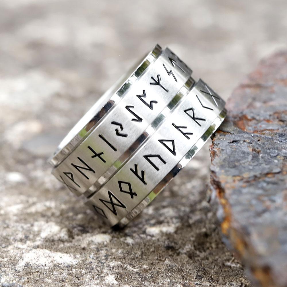 NEW Rotatable Viking Rune Ring for Men Women 316L Stainless Steel Odin Letter Rings Couple Simple Amulet Jewelry Gifts