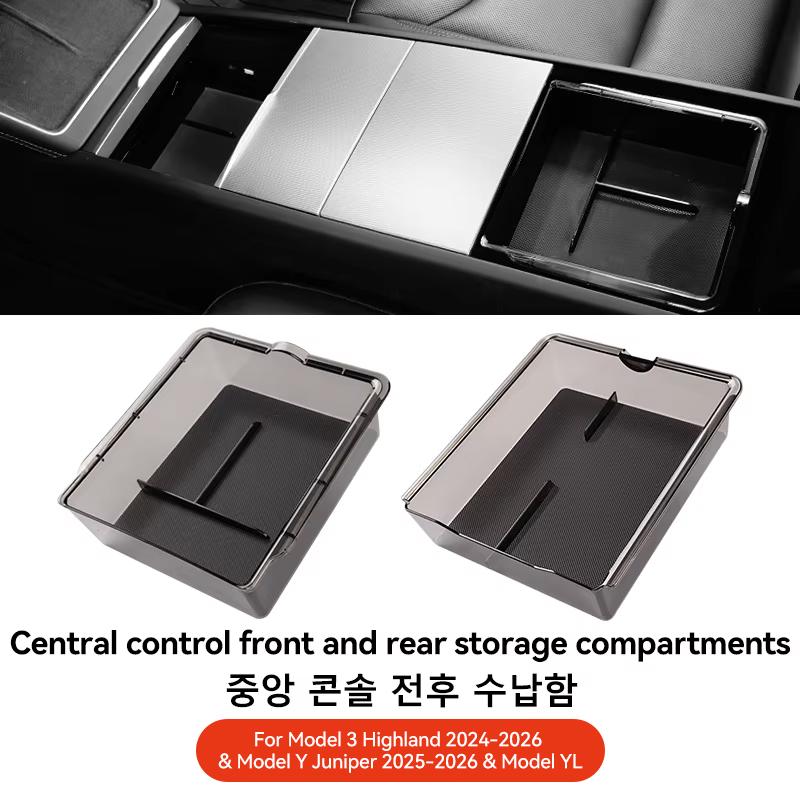 YZ for Tesla Model 3 ModeY YL Juniper Highland Armrest Storage ABS Box with Non-slip Silicone Mat Car Accessories Organizer 2026