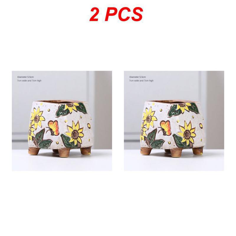 Керамический цветочный горшок Креативная ручная роспись Резьба Керамические украшения для дома Цветочные горшки Суккулентный цветочный горшок
