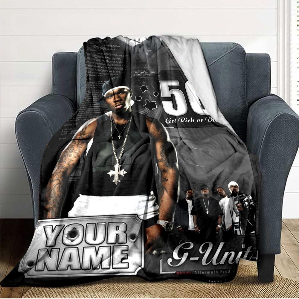 Name Custom 50 cent Print Flannel Blanket High Quality Warm Comfortable Cover for All Seasons Perfect for Gifts Home Decor
