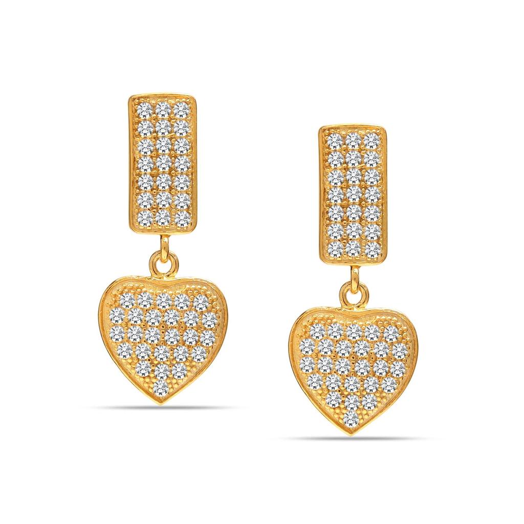 925 Sterling Silver 14K Gold-Plated Hanging Zirconia Amour Heart Stud Drop Dangle Earrings for Women Teen