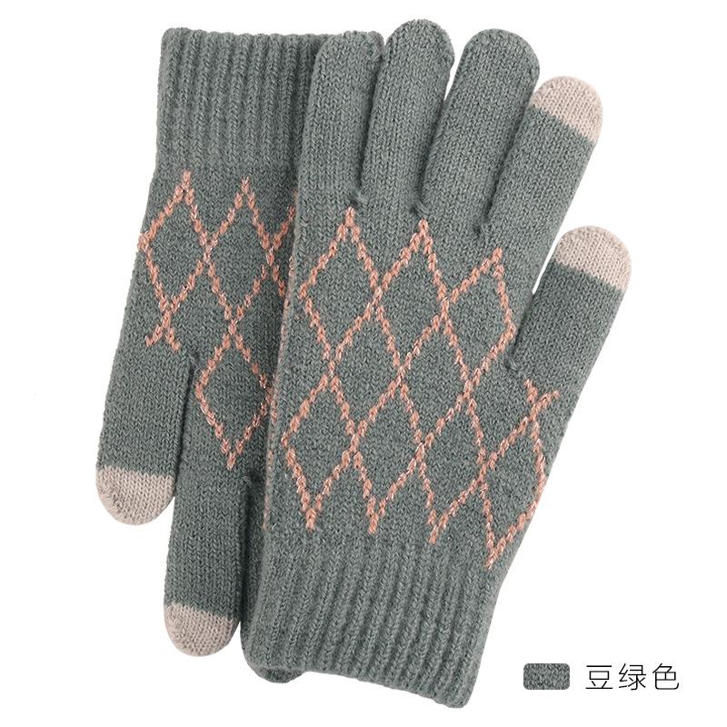 Теплые шерстяные перчатки с сенсорным экраном Зимние женские жаккардовые флисовые утолщенные пальчиковые вязаные перчатки лоток