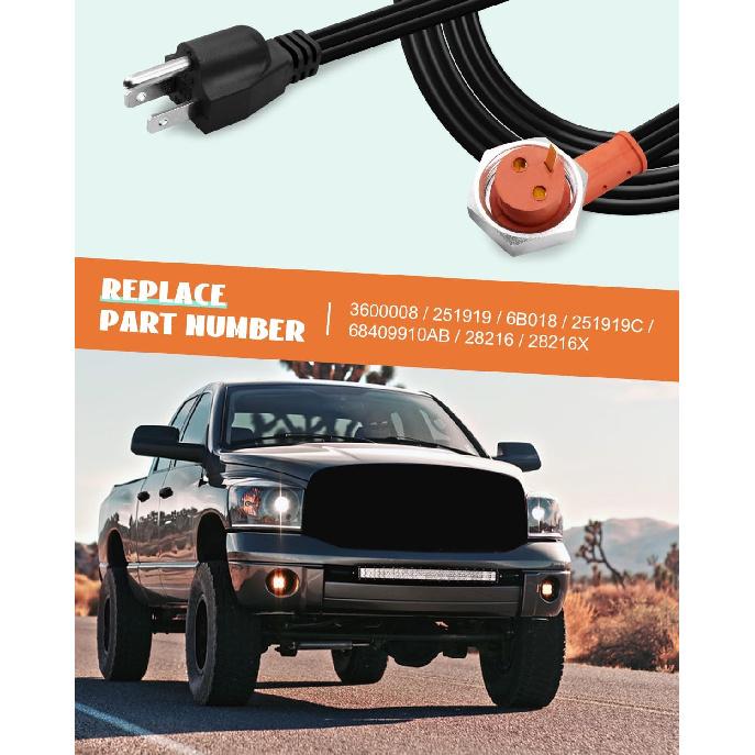 251919 Шнур подогревателя блока двигателя Подходит для Dodge Ram Cumm 5.9 6.7L Дизель, Для Ford 6.0 6.4 6.7 7.3 L Дизель, Тяжелонагруженный погружной нагреватель, 120 В