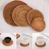 4pcs/set Round Natural Rattan Coasters Bowl Pad Handmade Insulation Placemats Table Padding Cup Mats Kitchen Decoration Accessories