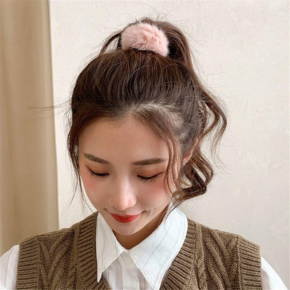 Girls Hair Accessories Fur Hair Scrunchies Ponytail Holders Pom Pom Hair Tie Elastic Hair Bands