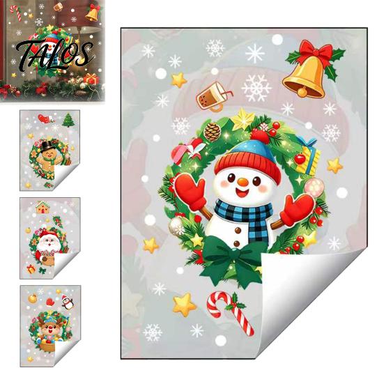 Наклейки Пряничный человечек Рождественская статическая наклейка на окно, ПВХ-наклейка со съемным рисунком в виде венка, Водонепроницаемая декоративная пленка для стекла, прилипающая для