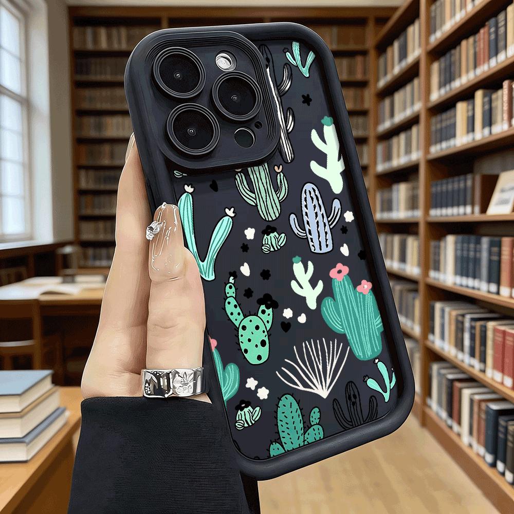 Cute Cartoon Cactus Doodle Pattern Anti-Slip TPU Phone Case For Xiaomi Redmi Note 15 14 13 12 11 10 9 Pro Full Protective Cover