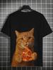 3D Summer New Pizza Orange Cat Short-Sleeved Digital Print Design T-Shirt Elements Trendy Men'S Casual Fashion Top