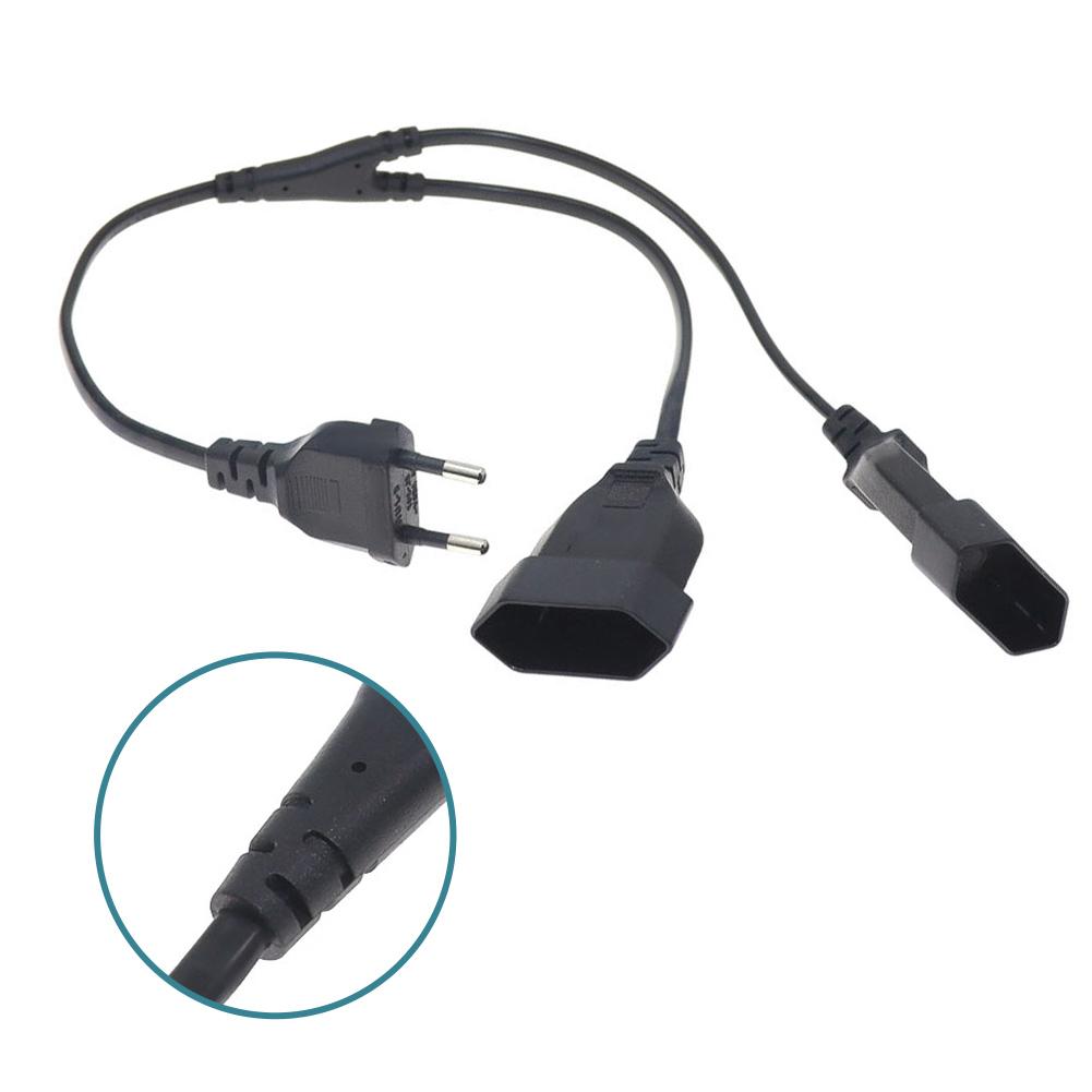 90 Degree Flat 2-in-1 Euro Socket Extension Cable 0.5m 250V 2.5A Black PVC Power Cord For Home Office