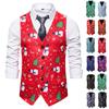 (SU)Mens Snowman Xmas Christmas Fancy Vest Vintage Button Up Party Sleeveless Jacket