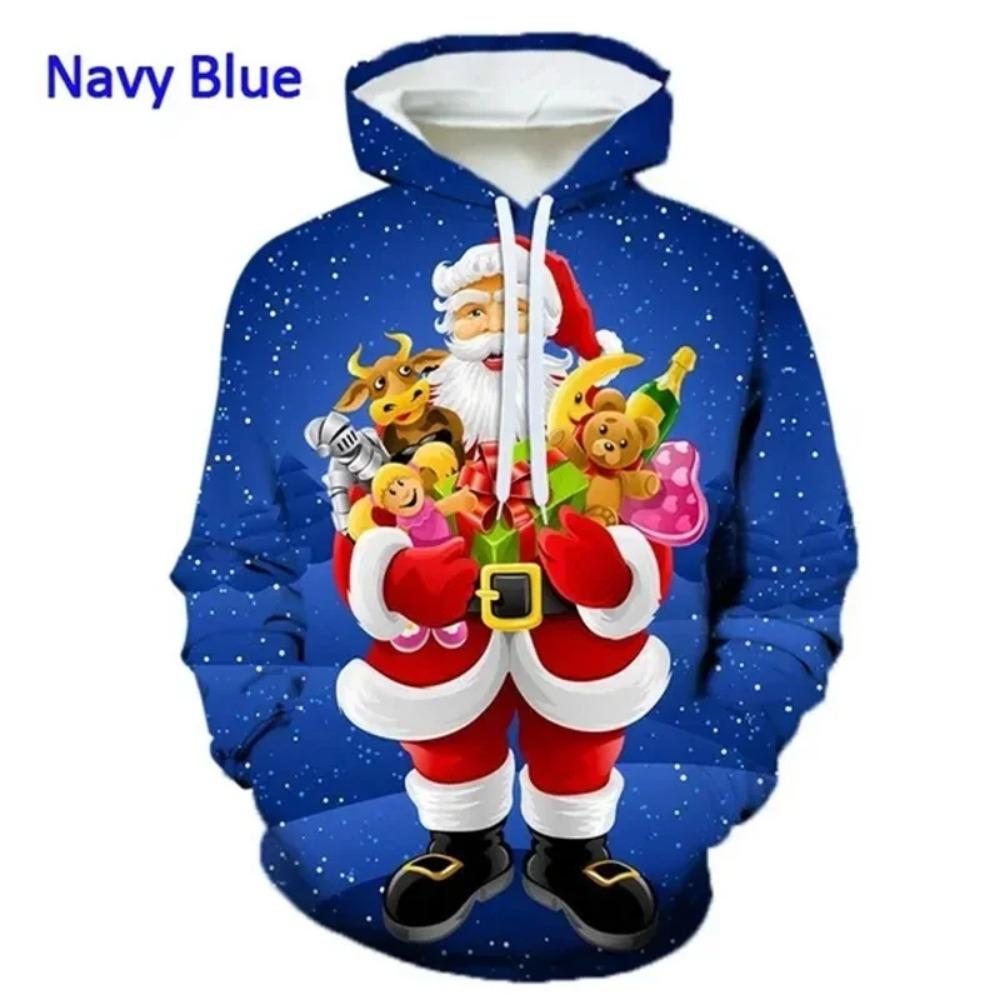 Christmas Hooded Ladies Sweatshirt 3D Cartoon Pattern Printing Casual Pullover Hoodie Kangaroo Pocket Long-sleeved Top