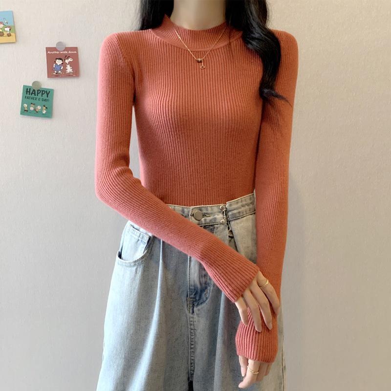 Женский черный облегающий вязаный свитер с полувысоким воротником 2022 года на весну и осень