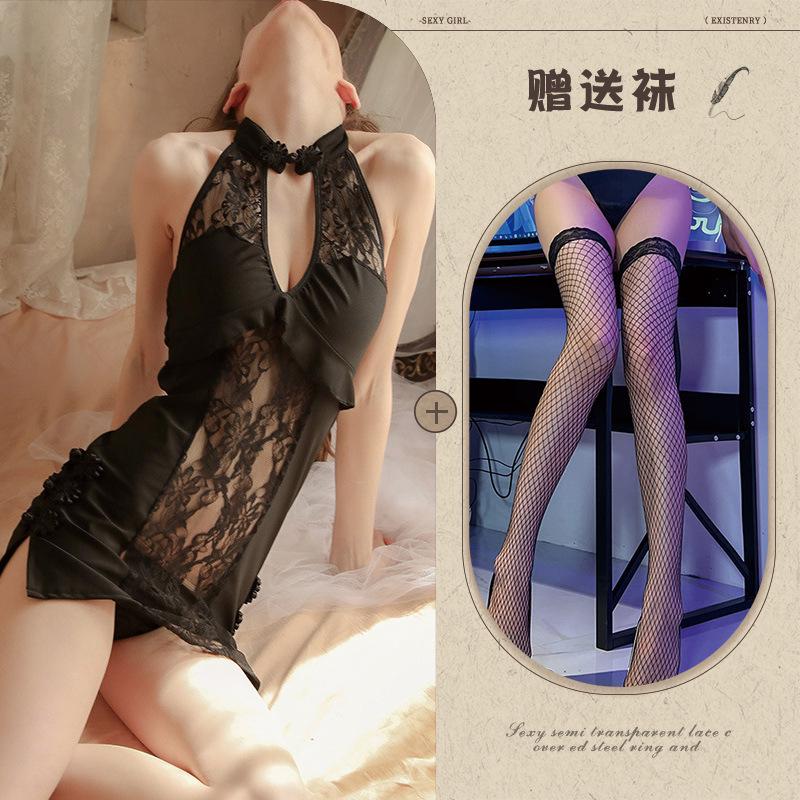 Sexy lingerie sexy lace seduction deep v vintage cheongsam pajamas hot passion no-take uniform seduction suit