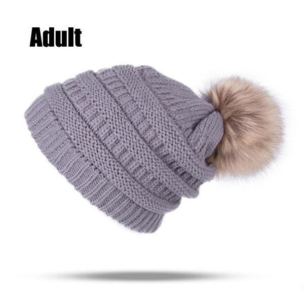 European and American autumn and winter plush wool hat European and American adult hairball warm knitted hat parent-child thickened hat