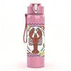 1PC Lobster Wine Stamp Art 750ml Color Plastic Sports Water Bottle Leakproof Flip Straw Lid Suitable for Sports Office Home Use
