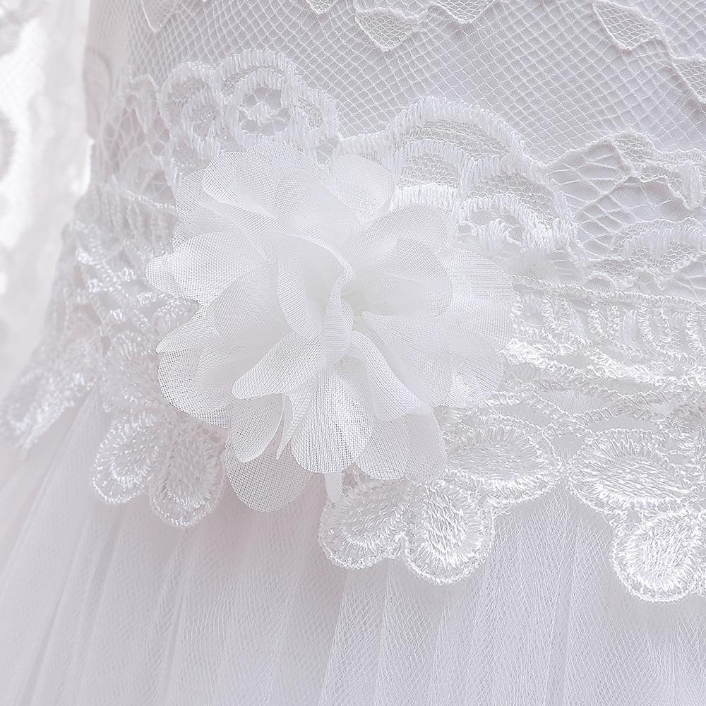 Белое пышное кружевное платье подружки невесты для девочек, детский костюм, детское платье для девочек, праздничное свадебное платье принцессы с длинными рукавами и бантом