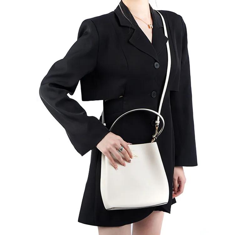 COACH Town Polished Pebbled Leather Bucket Bag , Handbag , Shoulder Bag , Crossbody Bag Small Women's White (Unisex) Shoulder Bags 1011 IMOVG