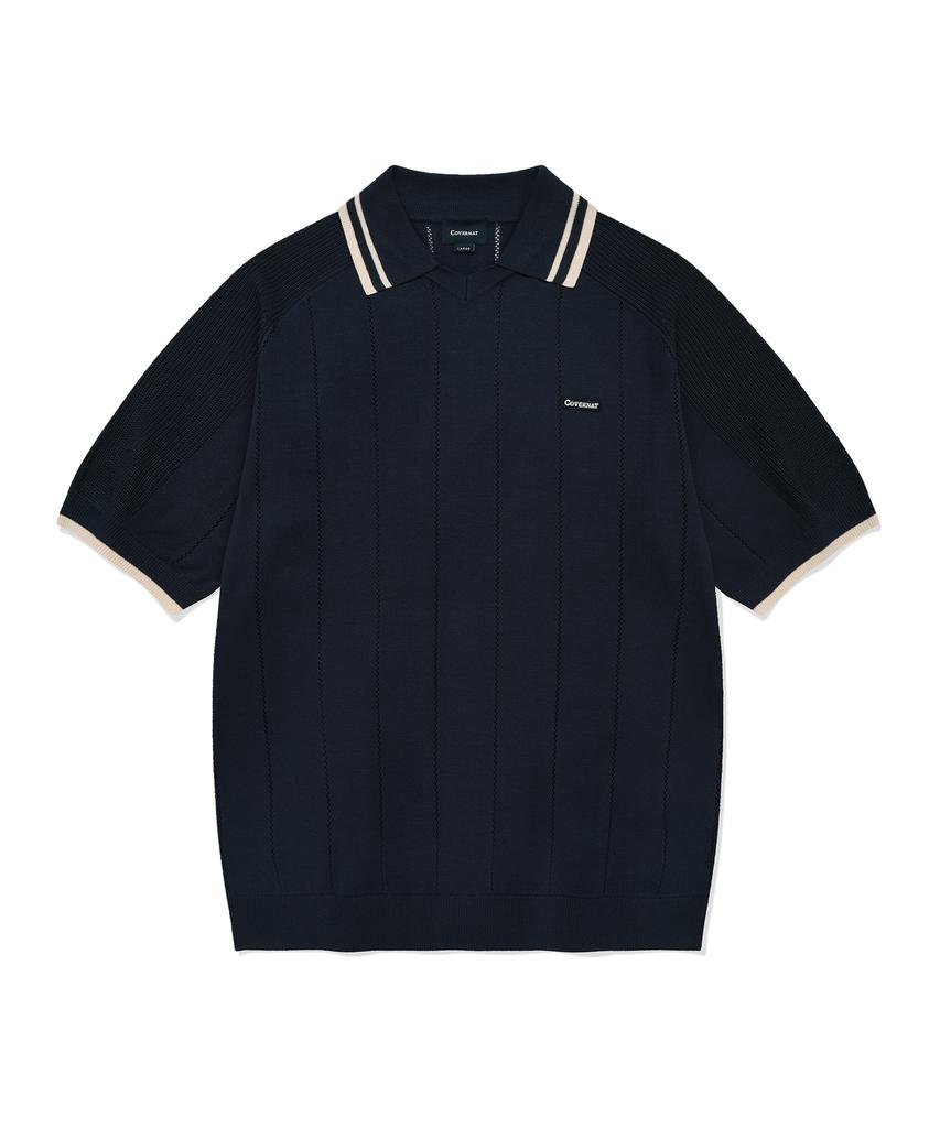 COVERNAT Skipper Collar Half Knit Navy