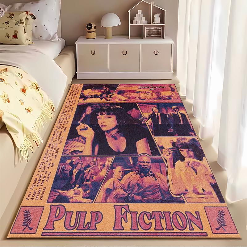 Area Rug, Pulp Fiction 1994 Quentin Tarantino Vintage Newspaper Collage Poster, Living Room Decor, Non-Slip Mat