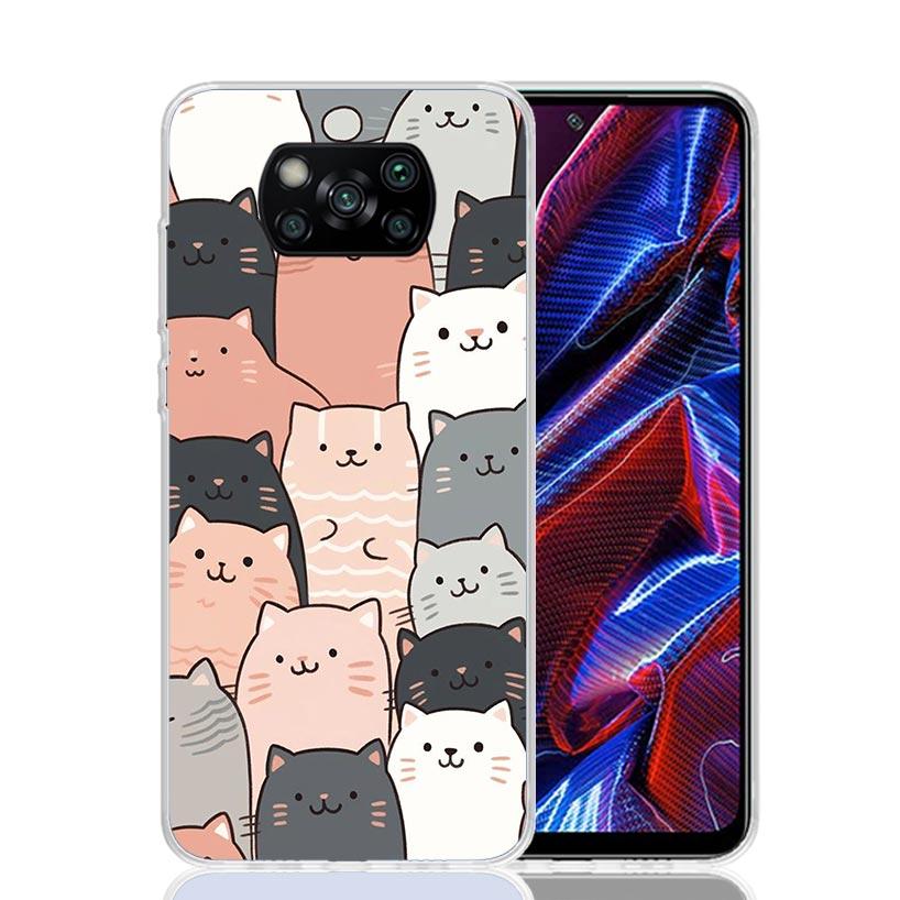 Cartoon Cute Cats Background Case Phone Cover for Xiaomi Poco X3 Nfc X5 X6 X7 X4 Gt F6 F5 Pro F4 F3 M5S M5 M4 M3 5G Trend Fundas