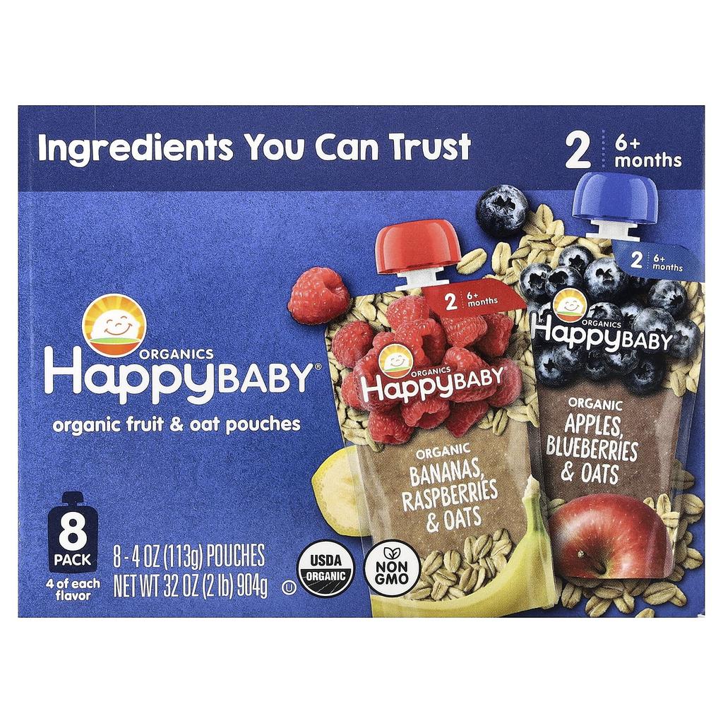 Happy Family Organics Happy Baby®, 6+ Months, Organic Fruit & Oat, Variety Pack, 8 Pack, 4 Oz (113 G) Each