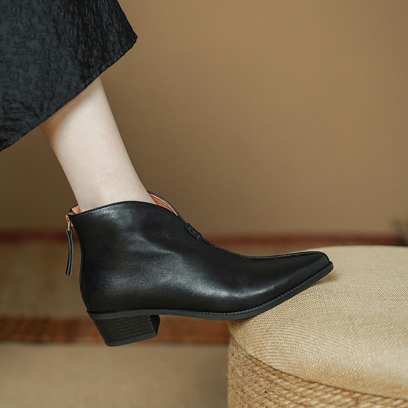 2024 Women Ankle Boots Autumn Winter Basic Genuine Leather Shoes Woman Thick Heels Office Lady Working Short Boots Women Shoes