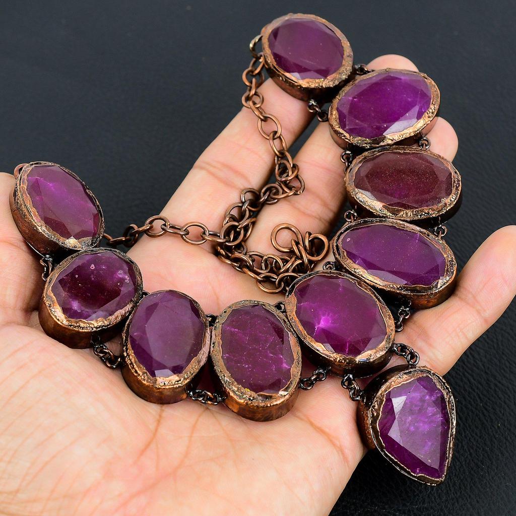 Рубиновое ожерелье, Медные гальванопластические украшения с драгоценными камнями, Ожерелье ручной работы, Удивительные украшения, Подарок для нее