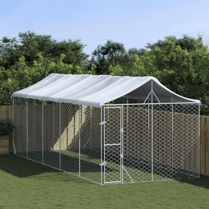 VidaXL Outdoor Dog Kennel with Silver Roof 3x7.5x2.5 M 3190489