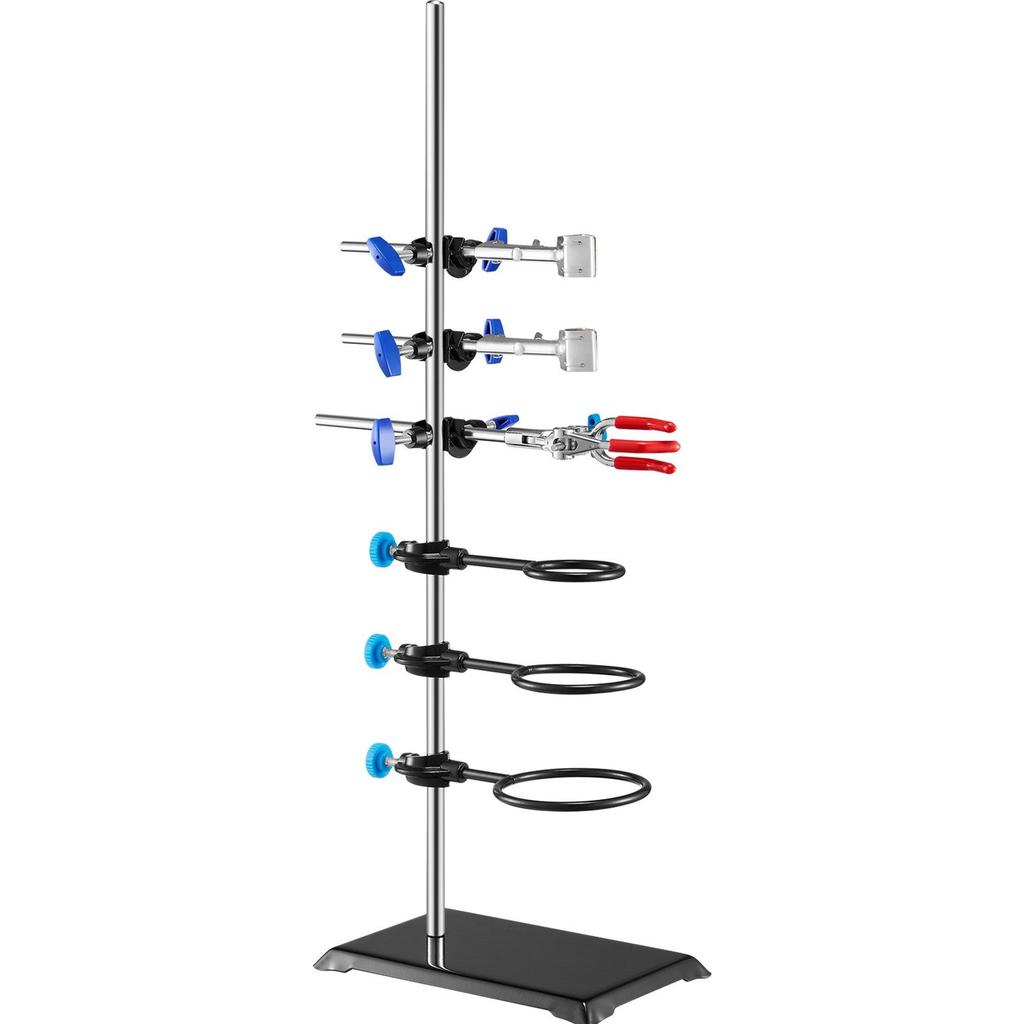 Lab Stand Support, Laboratory Retort Support Stand Set, Steel Lab Stand 23.6" Rod and 8.3" x 5.3" Cast Iron Base, Includes Flask Clamps, a Burette