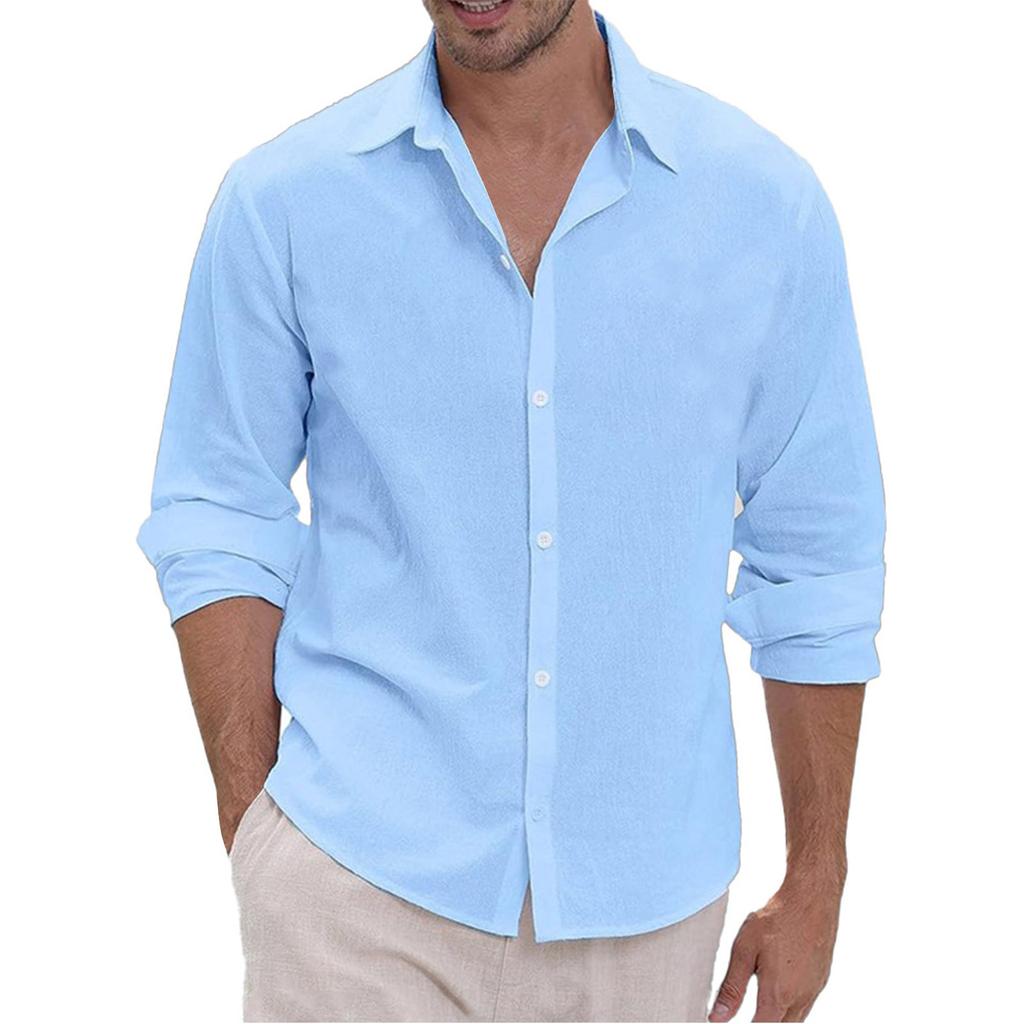 Men's Hawaii  Summer New Loose Solid Long Sleeve Shirt Cardigan Beach Shirt