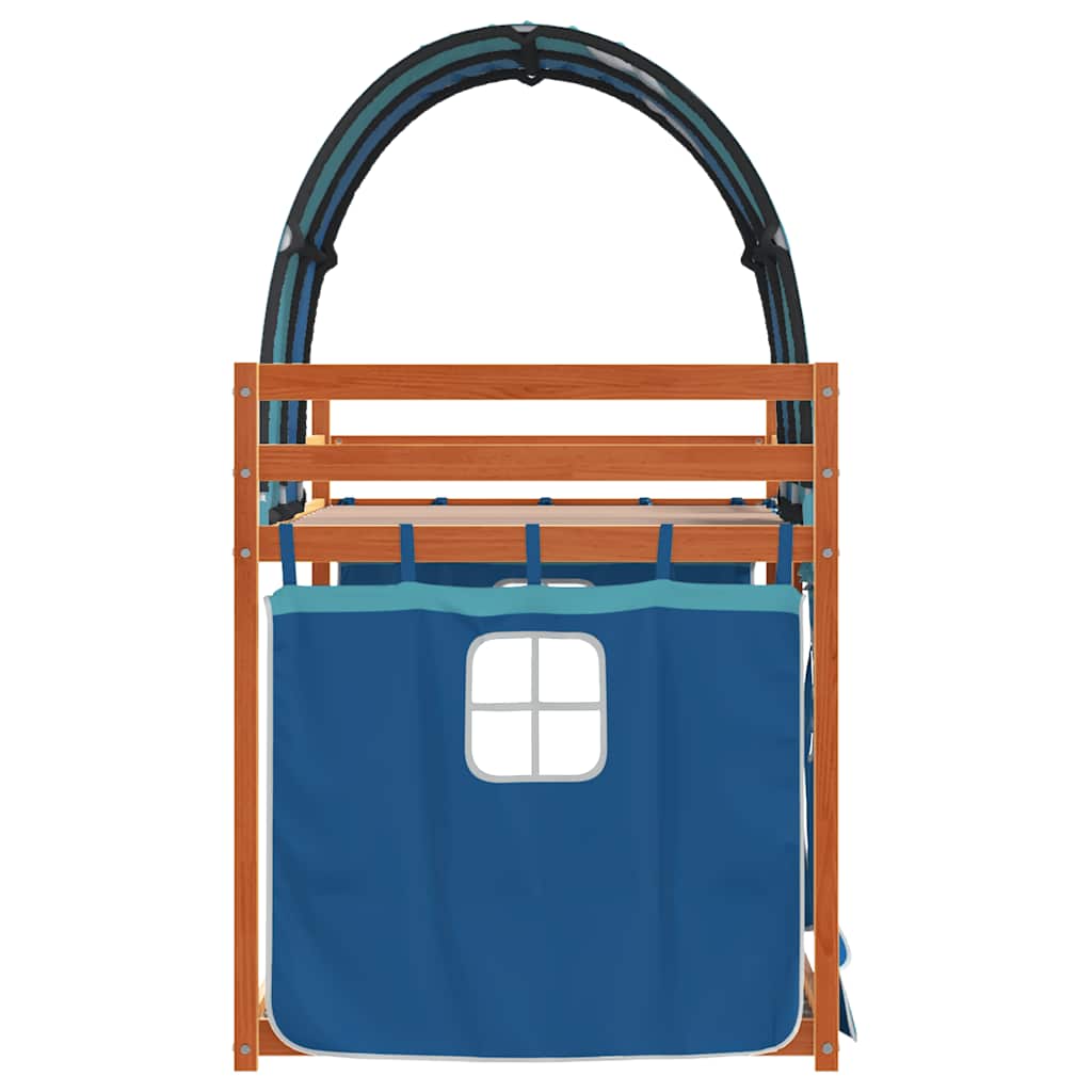 Vidaxl Łóżko Piętrowe Z Zasłonkami, Niebieskie, 80X200 Cm, Sosnowe