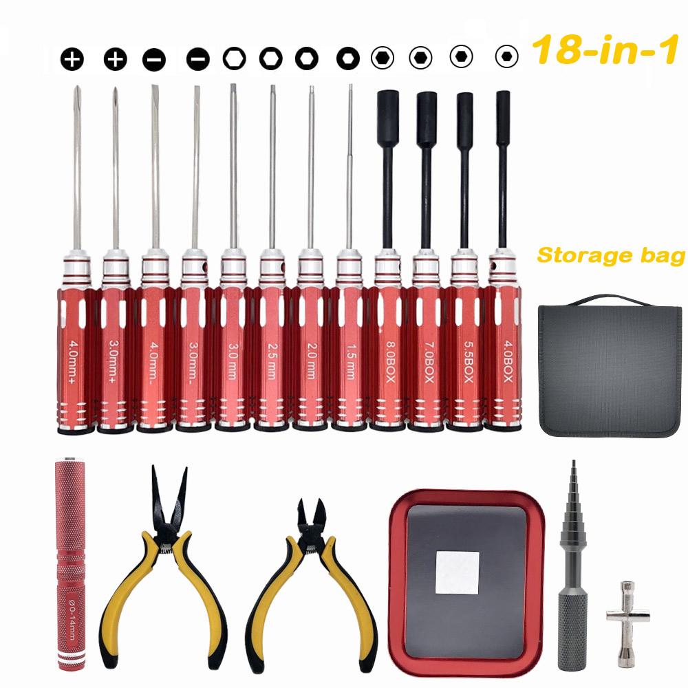 RC Tools Kits 18 in 1 Screwdriver Pliers Hex Sleeve Socket Spanner Repair Box Set for Repairing RC Airplanes Rc Car Model Toys