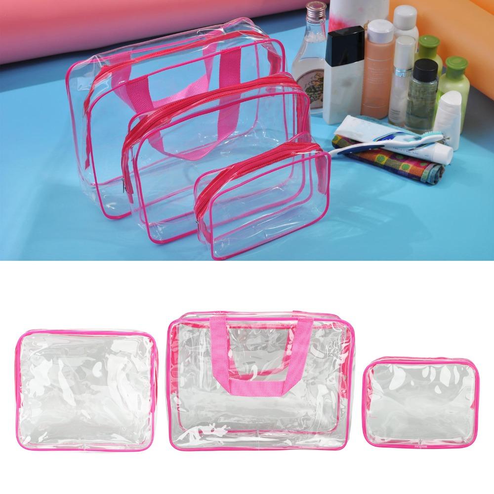 3 Pcs/Set Zipper Closure Clear Travel Bags Waterproof Travel Toiletry Bag Fitness Storage