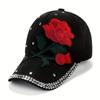 Red Rose Patch Baseball Cap Rhinestone Decor Y2K Sports Hat Lightweight Adjustable Dad Hats