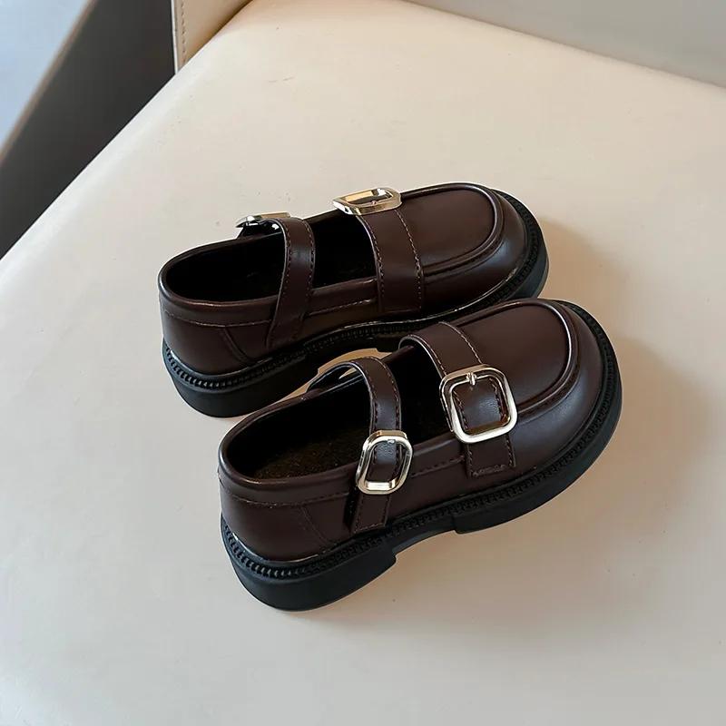 Britain Style Children's Leather Shoes for Girls Spring New Arrival Girl Retro Black Brown Shoes Soft Princess Kids Shoes I01042