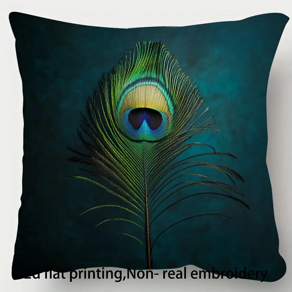 Bright Peacock Feather DoubleSided Decorative Pillowcase Vibrant Animal Pattern Cushion Cover for Sofa Office Decor