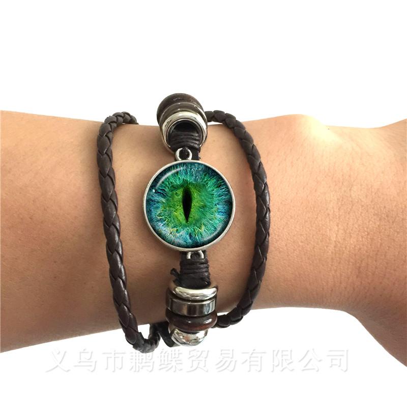 1 PC Sauron Evil Bracelet Evil Eye Glass Photo Jewelry, Dragon Eye Black/Brown 2 Color Leather Adjustable Bangle Best Gift