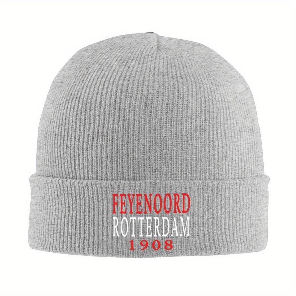 F-Feyenoords Beanie Hats Rotterdam 1908 text Vintage Caps Men Women Kpop Knit Hat Autumn Printed Elastic Beanie Hat