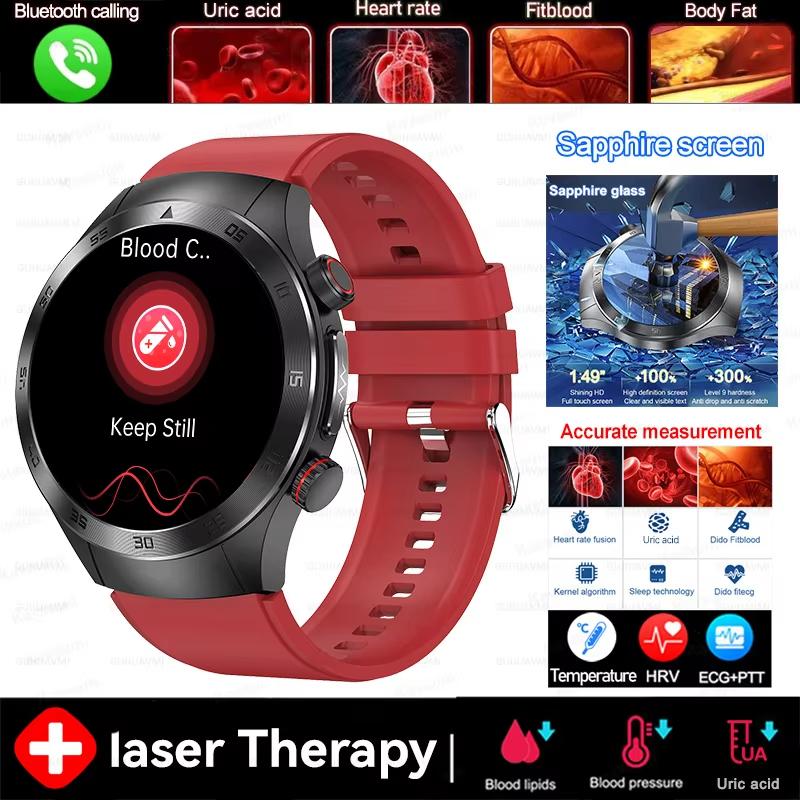 2025 New Non-Invasive Laser Treatment Three High Smart Watch Sapphire Screen Blood Fat Uric Acid ECG Health Diagnosis Smartwatch