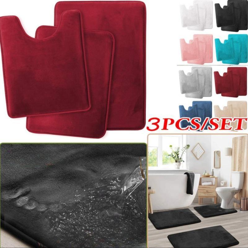 Набор из 3 ковриков для ванной комнаты, нескользящий коврик для ванной, можно стирать в машине, быстро сохнет - ультрамягкий коврик для ванной комнаты