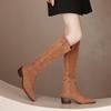 Fashion 2024 New Leather Women Round Toe Platform Knee High Boots Knight Boots Female Autumn and Winter Chunky High Heels Boots Winter