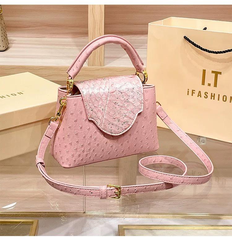 2025 High-End Women's Genuine Leather Ostrich Pattern Crossbody Shoulder Handbag