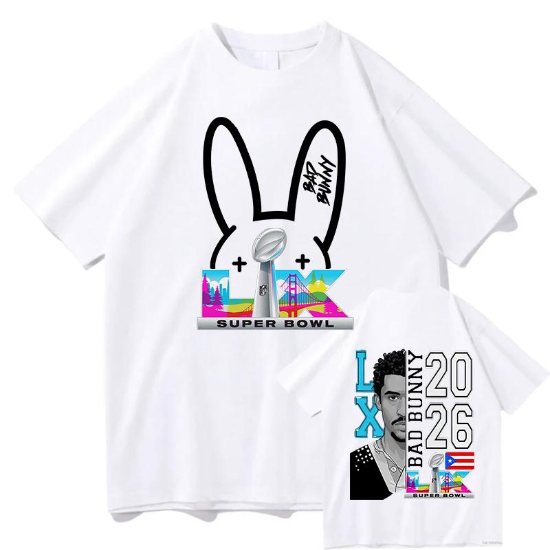 Bad Bunny Super Bowl Graphic Tshirt Cotton Short Sleeve Loose Male Tshirts Streetwear Unisex Hip Hop Fashion Summer Men Shirts