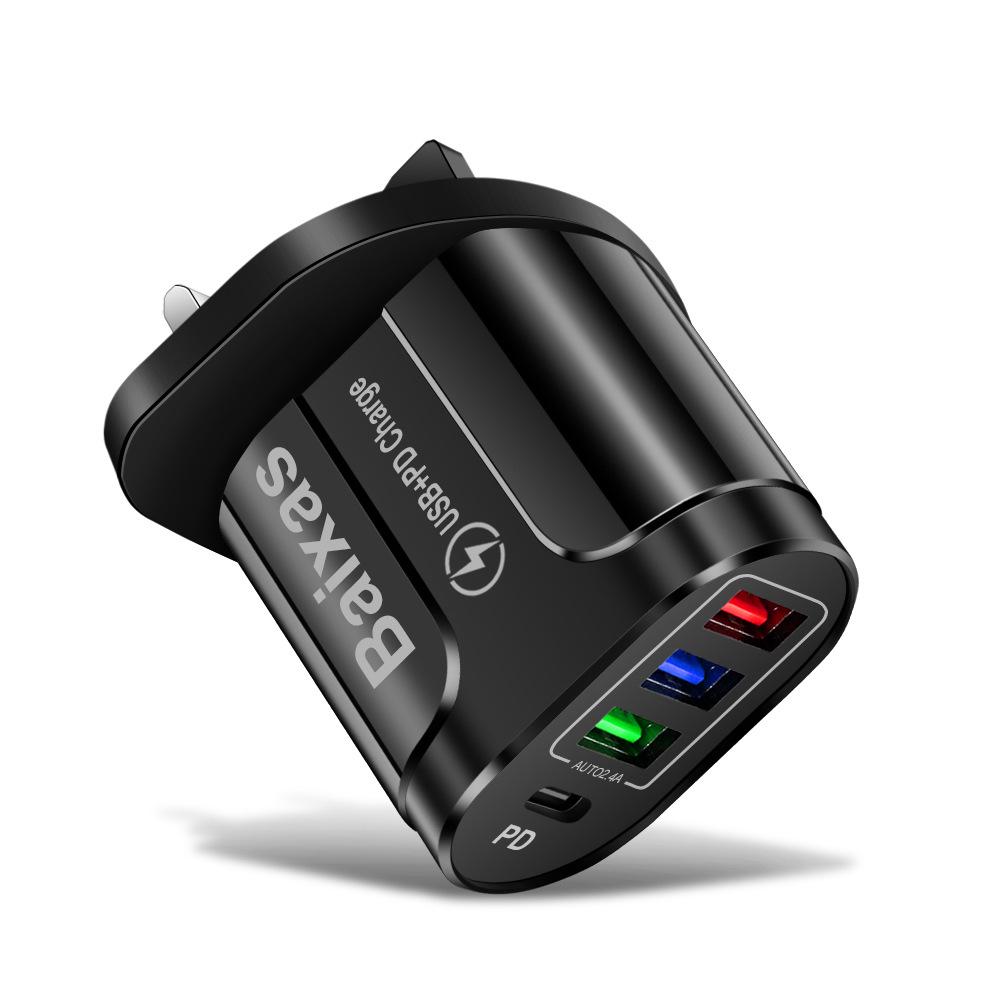 Многопортовое зарядное устройство для дома и путешествий EU/UK 3 USB + Type-C 5V/2.4A