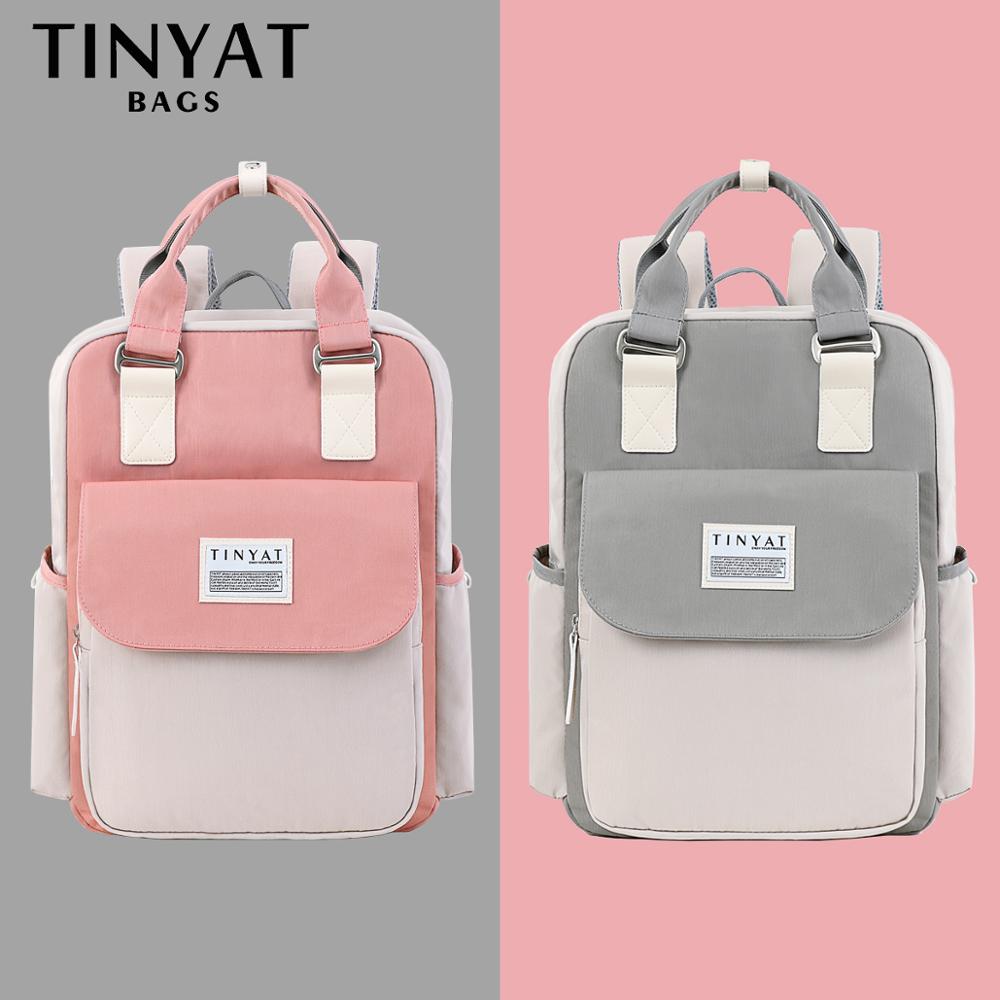 TINYAT Candy Women Canvas Backpack Waterproof Feminina Laptop Backpack 15 Pink Patchwork School Backpacks Bags for Teenage Girls