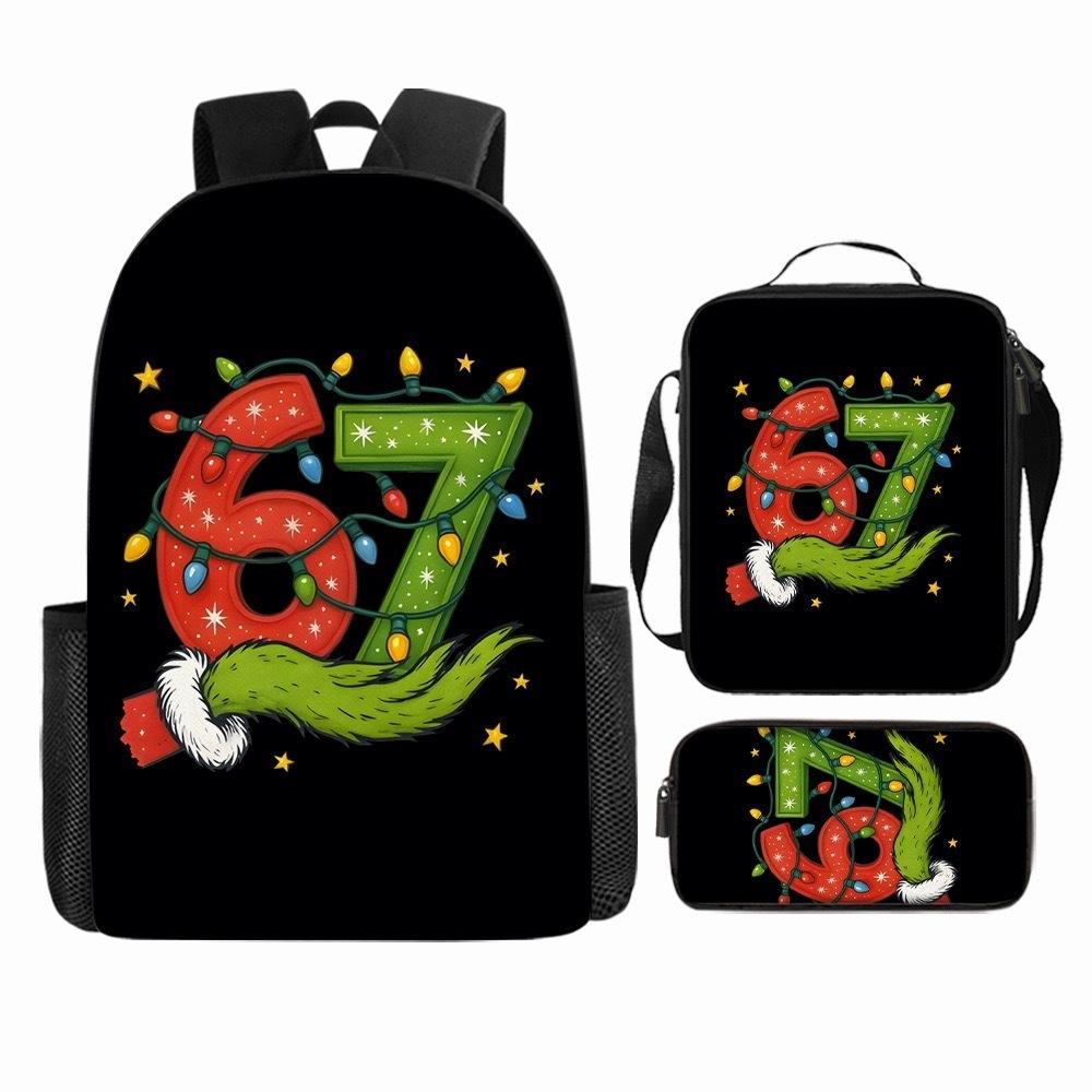 Luxury Popular Cool Novelty 67 six seven 3D Print 3pcs/Set pupil School Bags Laptop Daypack Backpack Lunch bag Pencil Case
