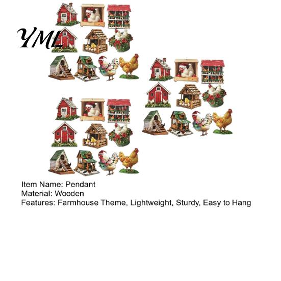 Unique Farmhouse Holiday Ornaments 10/20/30Pcs 2D Flat Chicken Wooden Hanging Ornament, Rooster Hen Coop Barn Decorative Wood Gift Tags Farm Pendants