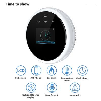 Детектор утечки газа Wi-Fi Домашняя газовая сигнализация USB-питание Tuya APP Монитор Температурный будильник Дисплей