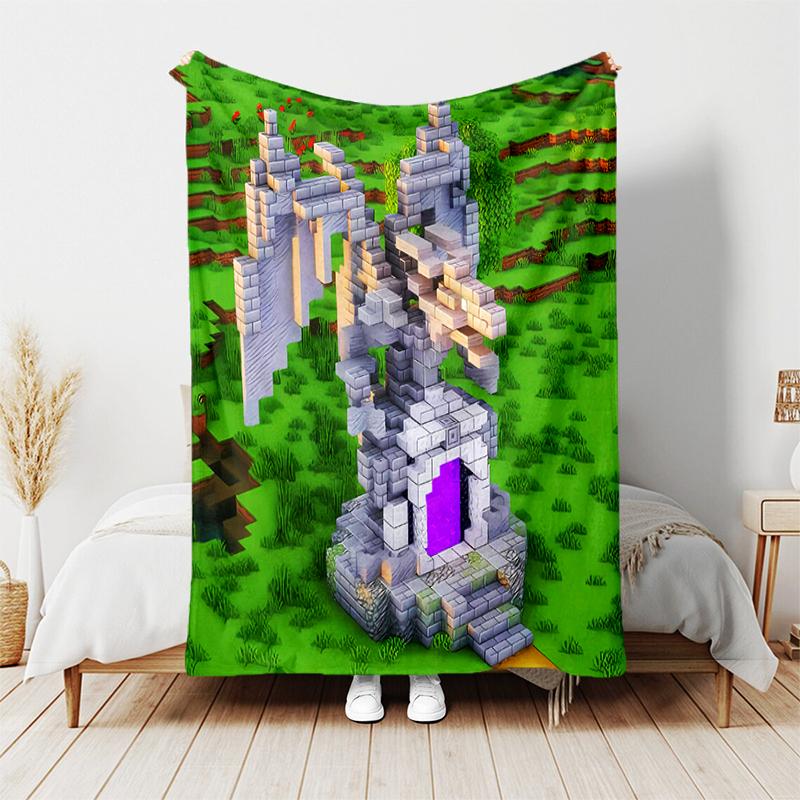 1pc Blanket Minecraft5 Print Design, Lightweight Blanket for Sofa, Bed- Soft &Warm, Gift for All Seasons like Christmas, Halloween