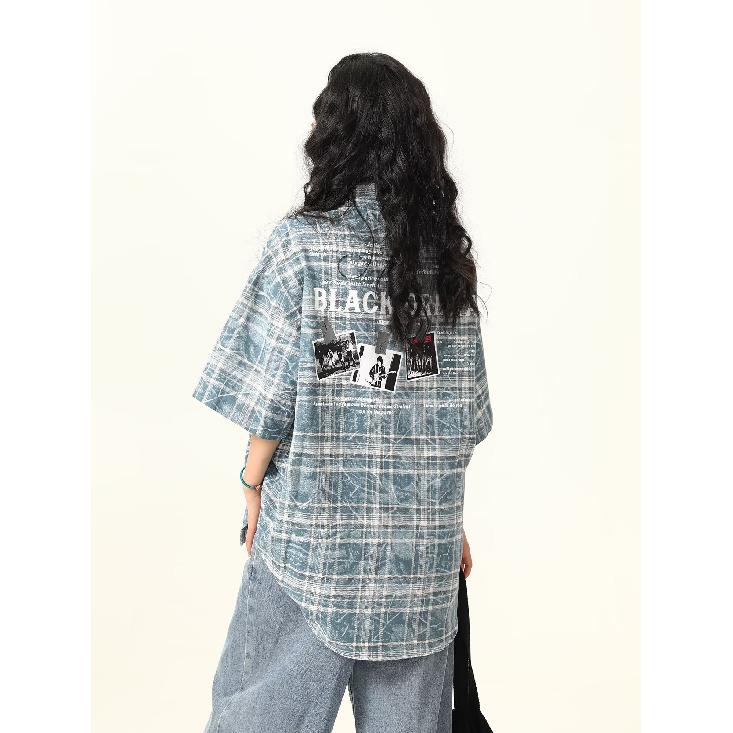 Клетчатая ретро-рубашка, мужская летняя одежда, стиль Гонконга, студенческий свободный и нишевый дизайн, забавный новый мужской топ для ношения на открытом воздухе